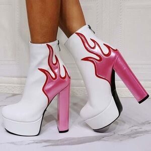 Jeffrey Campbell White and Pink Flame Platform Boots
